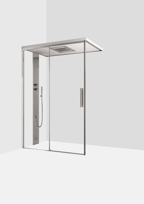 Dampfdusche Ronal Mimesi-S Silber hochglanz Frontabdeckung Hardlite weiss matt mit Ablage image number 0