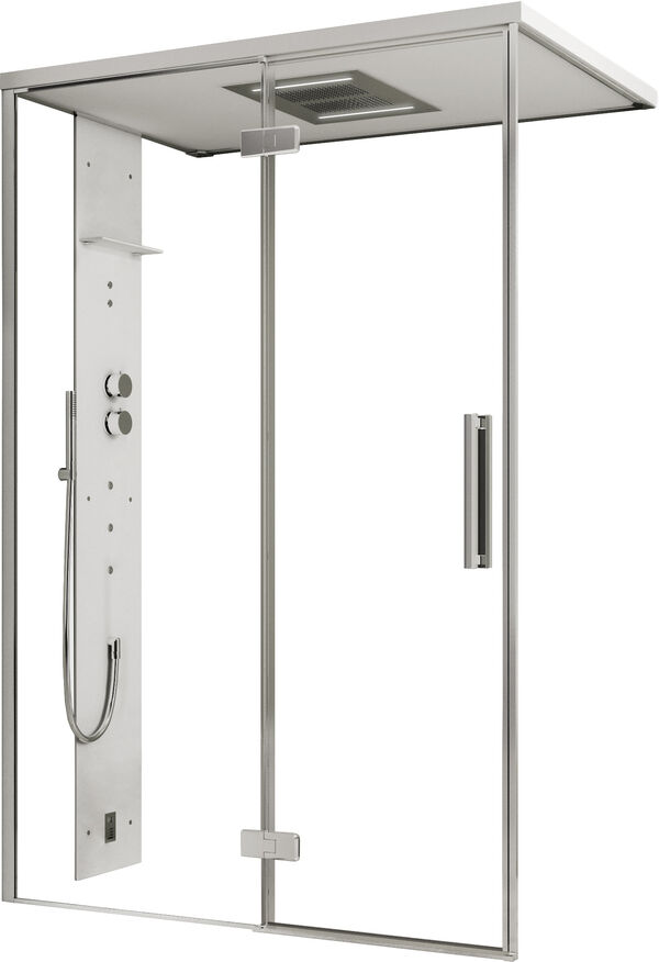 Dampfdusche Ronal Mimesi Silber hochglanz Frontabdeckung Hardlite weiss matt mit Ablage image number 0