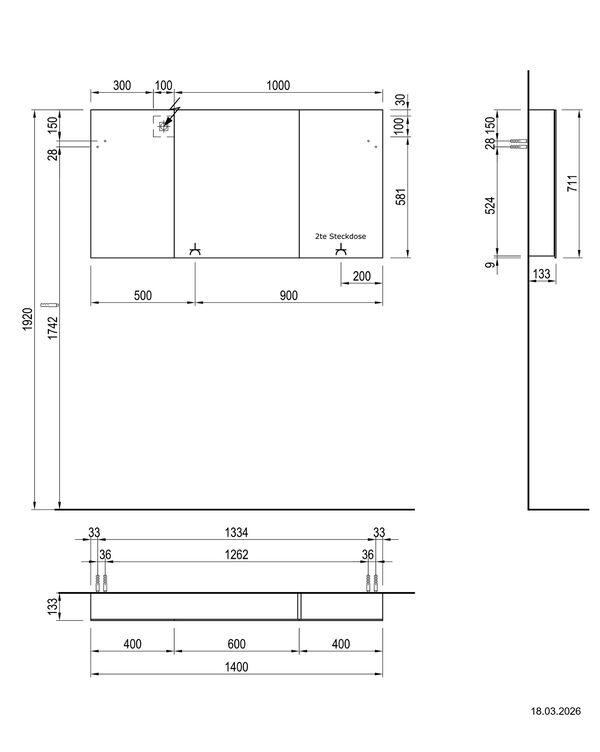 Spiegelschrank Alterna luuna LED plus Light grey Lichtfarbe stufenlos verstellbar 2700-6500 K image number 1