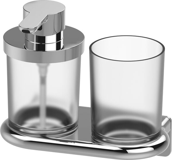 Portabicchiere e distributore di sapone Bodenschatz Nia Adesio, vetro opaco, modello murale, image number 0