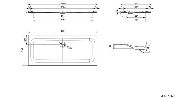 Receveur de douche Schmidlin 170 x 75 cm Beige bahama Cleaneffekt image number 1