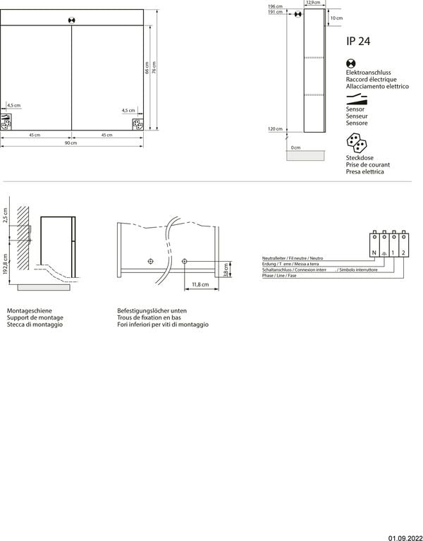Spiegelschrank Sidler Gradient LED AP Weiss Lichtfarbe Warmweiss 3000 K image number 1