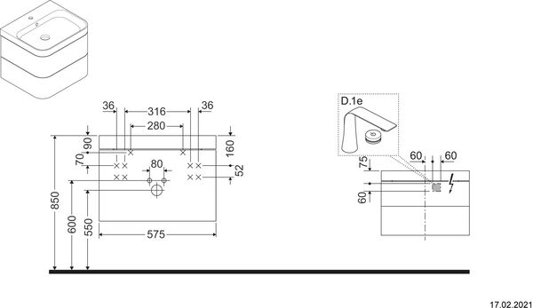 Combinaison de lavabo Duravit Happy D.2 Plus Graphite super mat image number 1