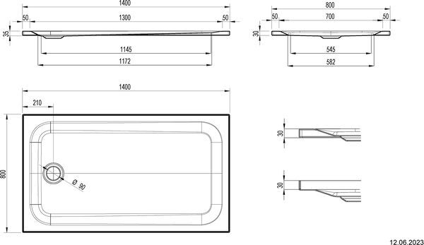 Receveur de douche Schmidlin avec rebords 140 x 80 x 3,5 cm blanc mat Antidérapant Antigliss Pro image number 1