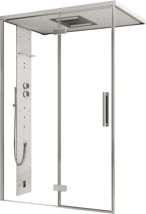 Doccia a vapore Ronal Mimesi Argento lucido Pannello frontale Hardlite bianco opaco con ripiano