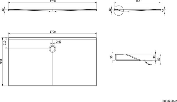 Receveur de douche Schmidlin Viva 170 x 90 cm Blanc fond antidérapant Antigliss Pro image number 1