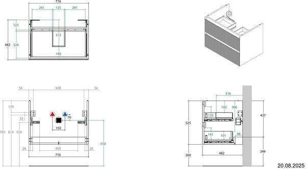 Meuble sous-lavabo Alterna zero plus Ch&ecirc;ne rainur&eacute; image number 1