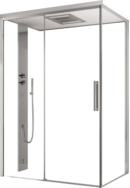 Doccia a vapore Ronal Mimesi-S Argento lucido Pannello frontale Hardlite bianco opaco con ripiano