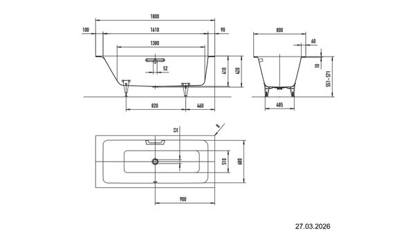 Badewanne Kaldewei Puro Next Combi Weiss Cleaneffekt image number 1
