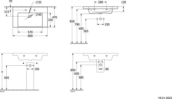 Waschtisch Villeroy & Boch Subway 3.0 80 x 47 cm Stone white matt Cleaneffekt image number 1
