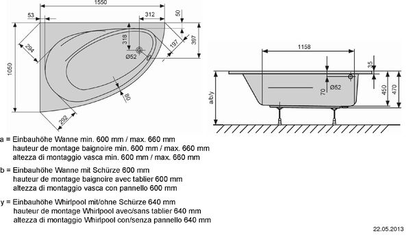 Eckbadewanne Duscholux Malaga 460, Einbau weiss image number 1