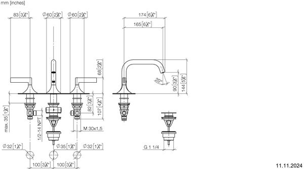 Dreilochbatterie Dornbracht Vaia platin matt image number 1