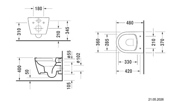 Wand-Klosett Duravit Me by Starck Compact rimless Weiss Cleaneffekt image number 1
