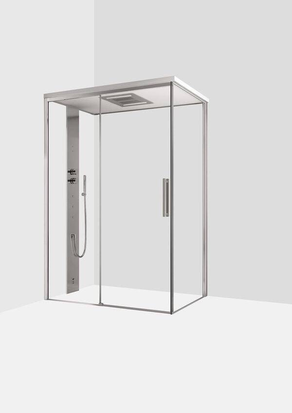 Dampfdusche Ronal Mimesi-S Silber hochglanz Frontabdeckung Hardlite weiss matt mit Ablage image number 0