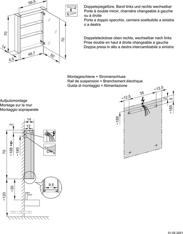 Armoire de toilette Schneider Easy LED Blanc image number 1