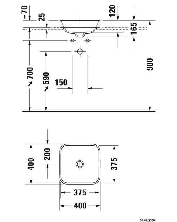 Lave-mains &agrave; poser Duravit Happy D.2 Plus 40 x 40 cm Blanc-anthracite mat image number 1