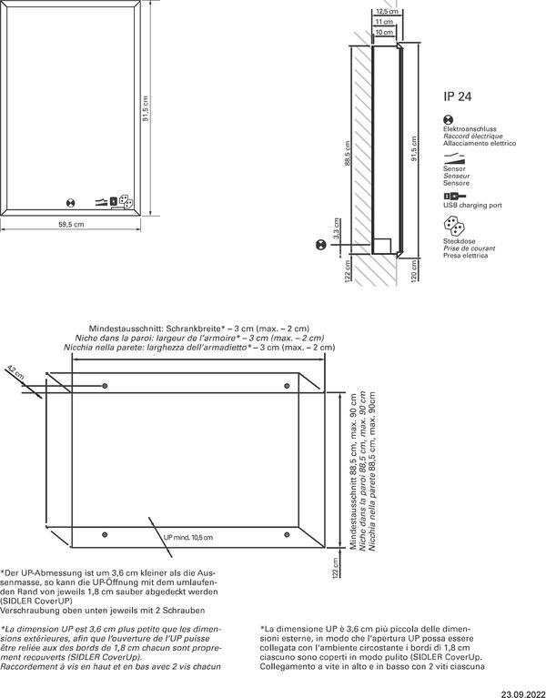 Spiegelschrank Sidler Quadro LED UP Silbereloxiert Lichtfarbe Warmweiss 3000 K image number 1