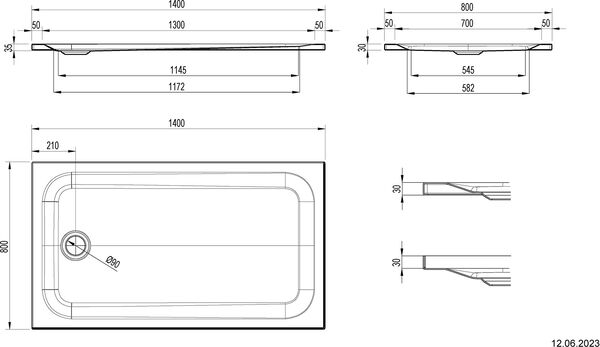 Receveur de douche Schmidlin avec rebords 140 x 80 x 3,5 cm blanc mat Antidérapant Antigliss Pro image number 1
