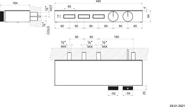 Duschsystem-Endmontageset Gessi HI-FI Shelf aged bronze image number 1