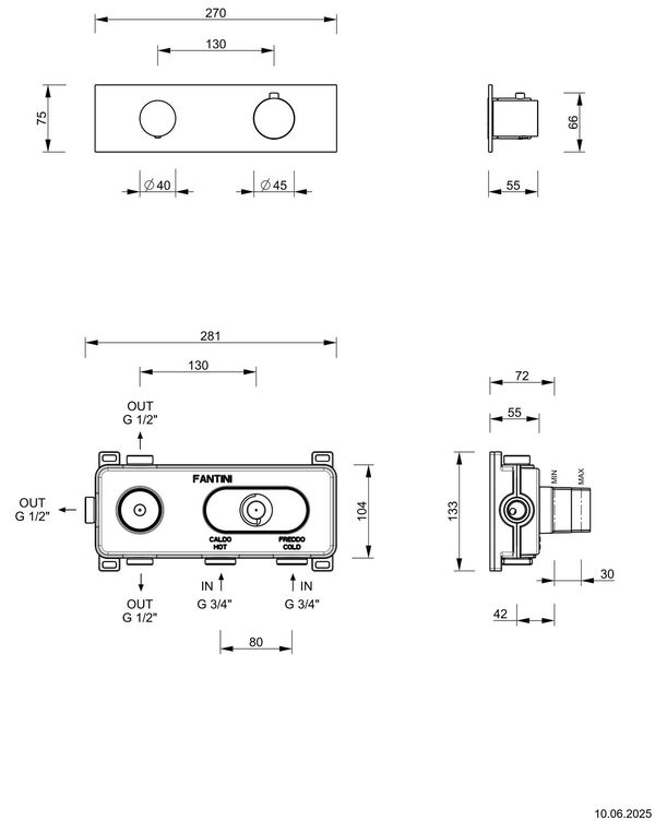 Bade- und Duschenmischer-Endmontageset Fantini Myo Verchromt image number 1