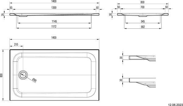 Receveur de douche Schmidlin avec rebords 140 x 80 x 3,5 cm blanc Antidérapant Antigliss Pro image number 1