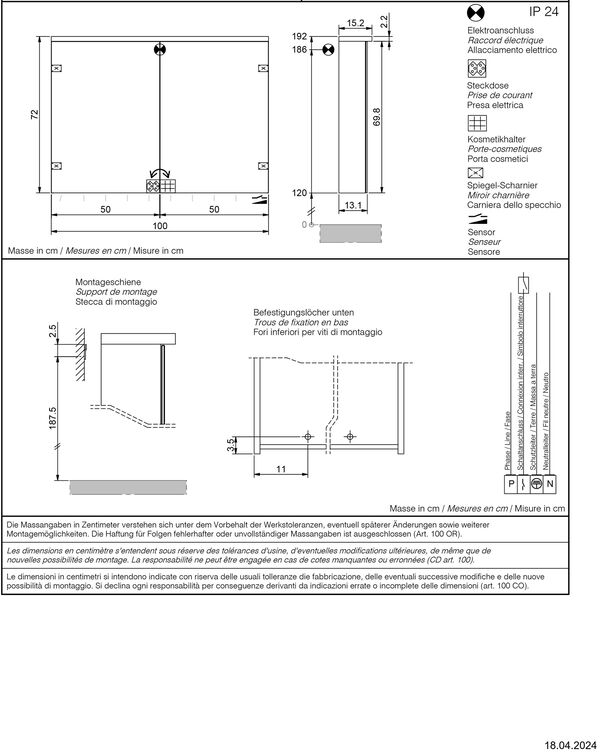 Spiegelschrank Sidler Essenza LED mit Unterleuchte Weiss Lichtfarbe Warmweiss 3000 K image number 1