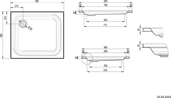 Receveur de douche Schmidlin avec rebords 90 x 80 cm Pergamon Cleaneffekt image number 1