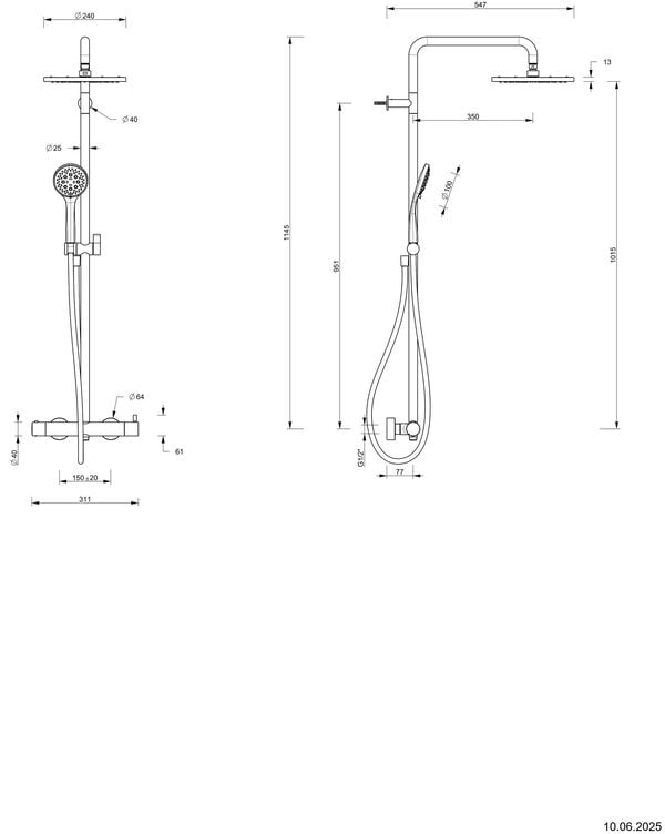 Showerstation Fantini Torino Matt gun metall PVD image number 1