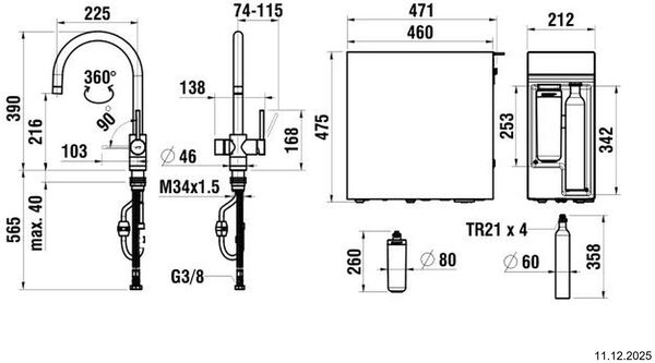 Mitigeur d'&eacute;vier multifonction Laufen Vara Home Acier inoxydable bross&eacute; image number 3
