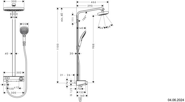 Showerpipe Hansgrohe Raindance Select E 300 chromé image number 1