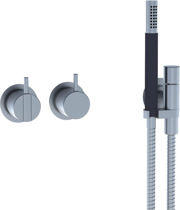 Set di montaggio visibile Vola per miscelatore da doccia ad incasso, leva corta, rosette doccetta, supporto, inversore image number 0