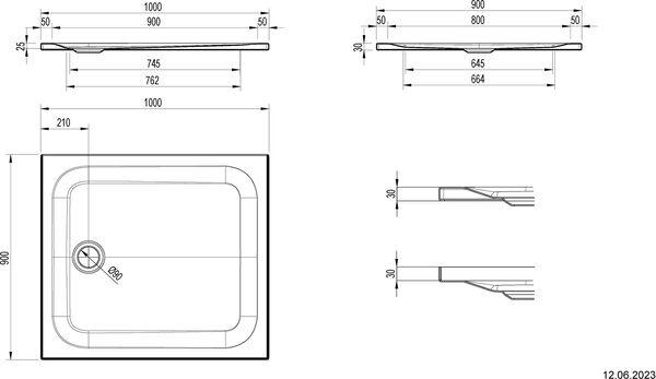 Receveur de douche Schmidlin avec rebords 100 x 90 cm Blanc image number 1