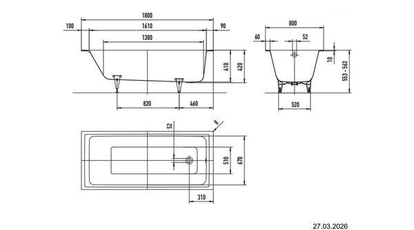 Baignoire Kaldewei Puro Next Blanc Fond antid&eacute;rapant Invisible Grip image number 1