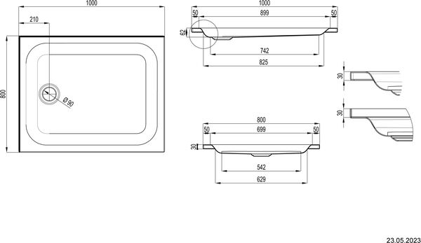Receveur de douche Schmidlin avec rebords 100 x 80 cm Blanc Cleaneffekt image number 1