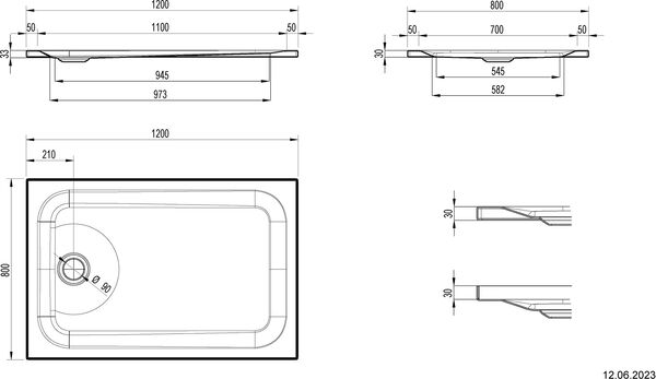 Receveur de douche Schmidlin avec rebords 120 x 80 cm Blanc fond antidérapant Antigliss Pro image number 1