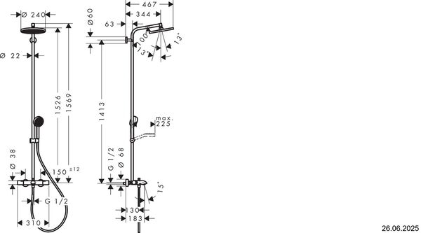 Showerpipe Hansgrohe Activera S EcoSmart &frac12;" Verchromt image number 1