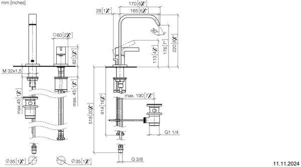 Batterie &agrave; deux trous Dornbracht Imo Dark platine mat Avec A&eacute;rateur image number 1