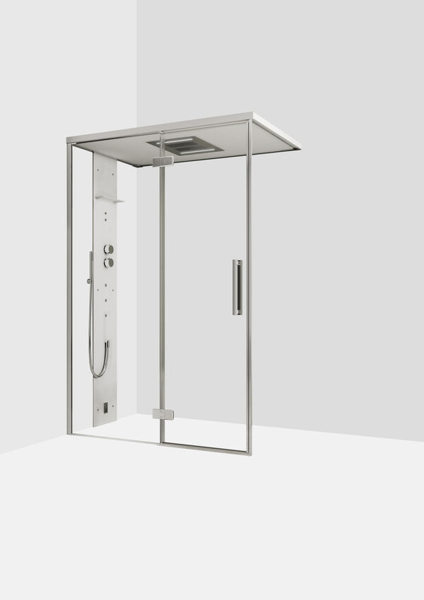 Douche &agrave; vapeur Ronal Mimesi Argent brillant Panneau avant Hardlite blanc mat avec tablette image number 0