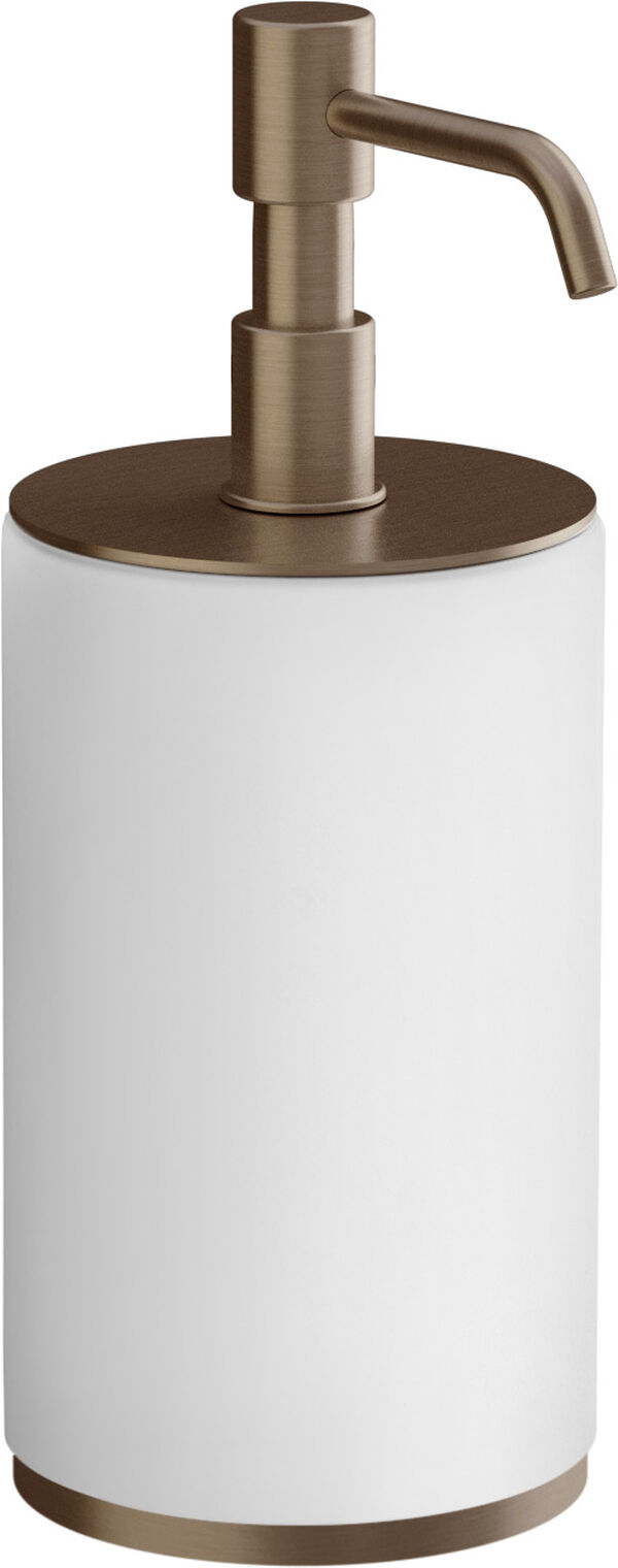 Distributore di sapone Gessi Habito, recipiente in corian bianco opaco, modello d'appoggio image number 0