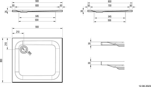 Receveur de douche Schmidlin avec rebords 90 x 80 cm Blanc mat Fond antid&eacute;rapant Antigliss Pro image number 1