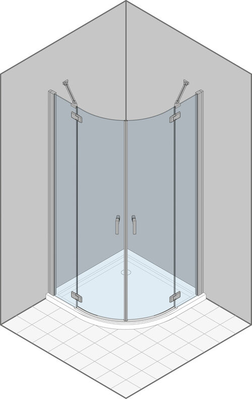 Eckeinstieg Duka Gallery 3000 New Vierteilkreis Verchromt/Alu hochglanz Echtglas klar