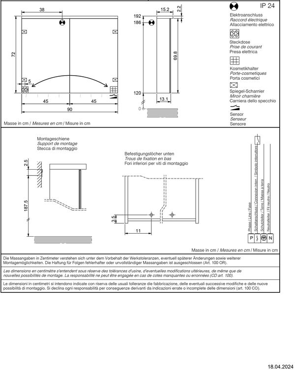 Spiegelschrank Sidler Essenza LED mit Unterleuchte Weiss Lichtfarbe Warmweiss 3000 K image number 1