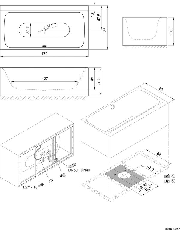 Baignoire Schmidlin Viva Shape, pose libre blanc Cleaneffekt image number 1