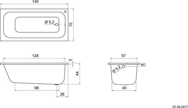 Baignoire Schmidlin Norm Classic avec trou blanc Cleaneffekt image number 1