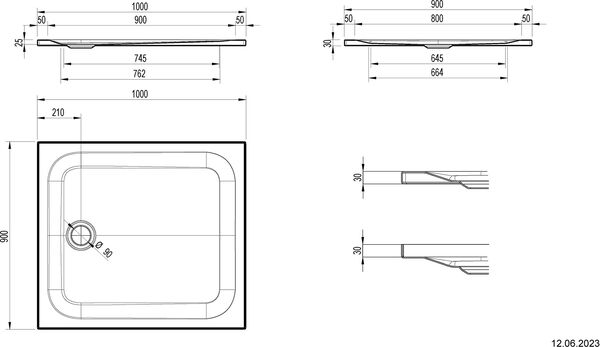 Receveur de douche Schmidlin avec rebords 100 x 90 cm Blanc mat image number 1