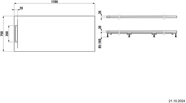 Receveur de douche Laufen Pro S Extra-plat 170 x 75 cm Blanc mat image number 1