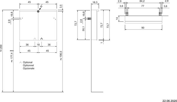Spiegelschrank Alterna format LED plus Grey textile image number 1