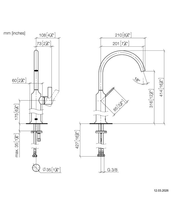 Einlochbatterie Dornbracht Vaia Platin matt image number 1