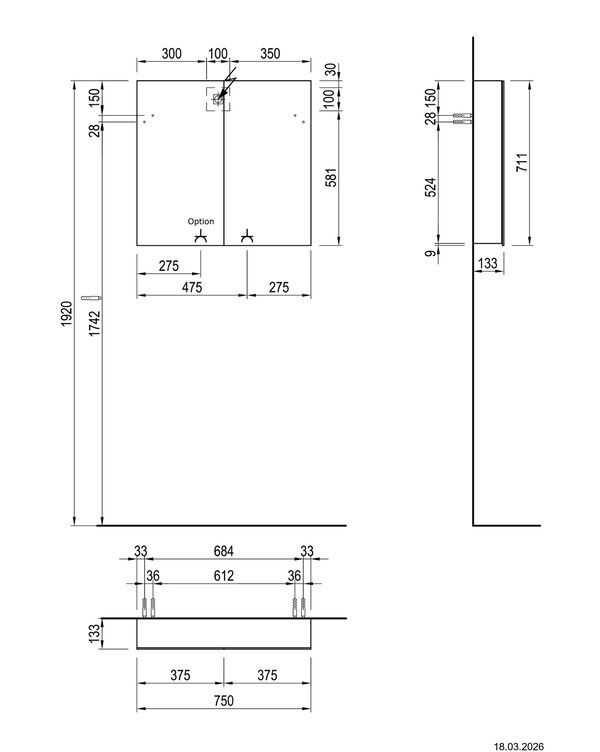 Spiegelschrank Alterna luuna LED plus Tanne Lichtfarbe stufenlos verstellbar 2700-6500 K image number 1