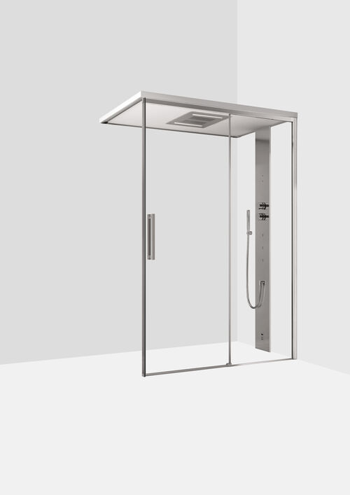 Dampfdusche Ronal Mimesi-S Silber hochglanz Frontabdeckung Hardlite weiss matt mit Ablage